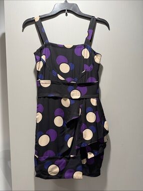 Marc Jacobs Black Mini Dress with Purple and Cream Polka Dots
